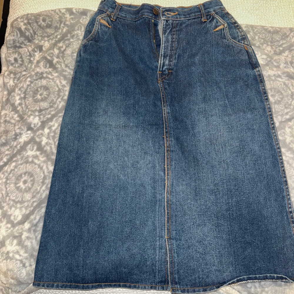 Classic Denim Maxi Skirt - Dark Blue